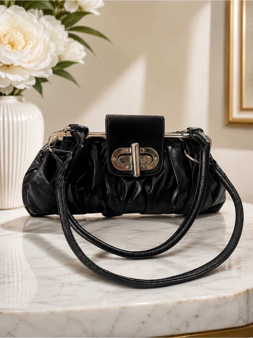 EXPRESS Pleated Women Handbag Faux Leather Shoulder Bag Fashion New Clip